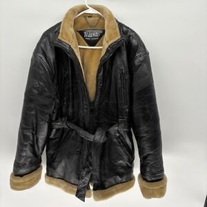 Vintage 80s Vilanto Fur Lined Belted Leather jacket Retro Biker Grunge Unisex L